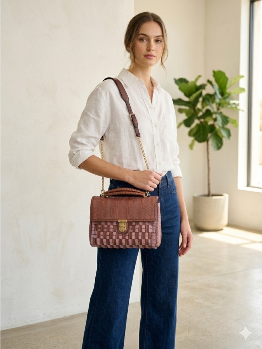 Nina Ricci Mauve Brown Woven Leather ASAP Satchel Shoulder Bag